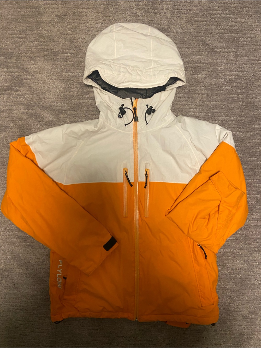 Men's Flylow Insulated Snowboard/Ski Medium Orange and White Hooded Jacket